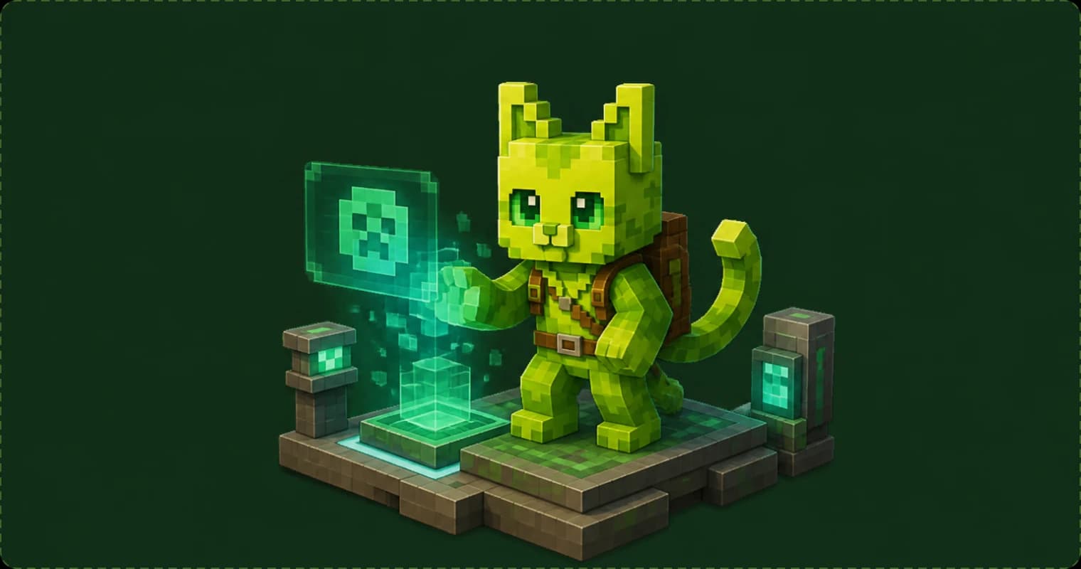 Green Minecraft cat in the spawn lobby
